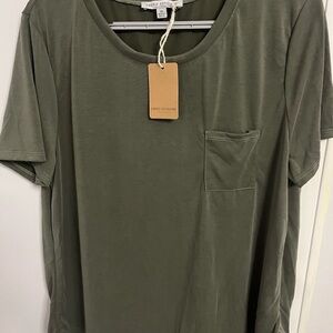 Olive Green Pocket Tee Womens XL NWT Minimal Basic Soft Casual Top